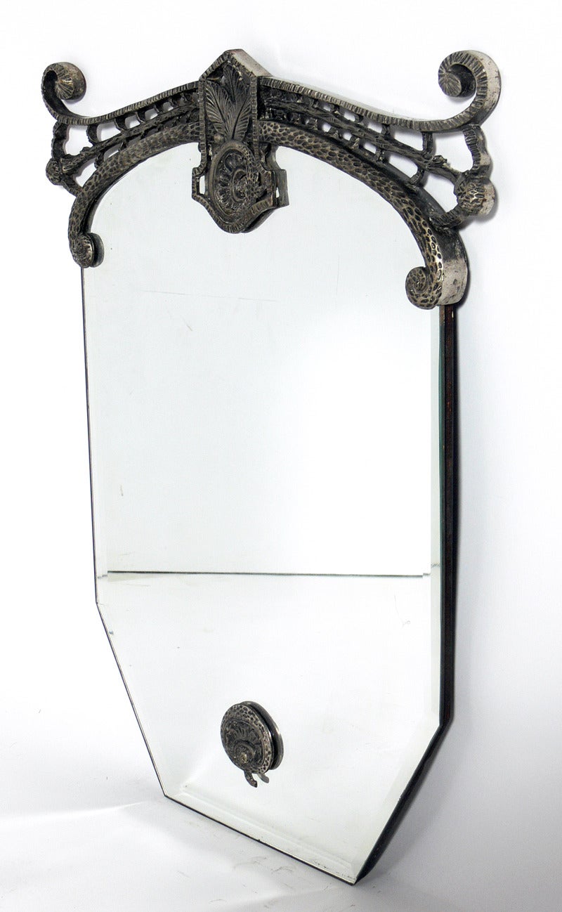 French Art Deco Iron Console Table and Mirror, France, circa 1930's. The console table measures 31.25
