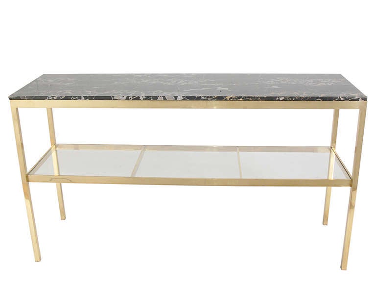 Substantial Brass and Marble Modern Console Table at 1stdibs