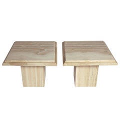 Pair of Clean Lined Travertine End or Side Tables
