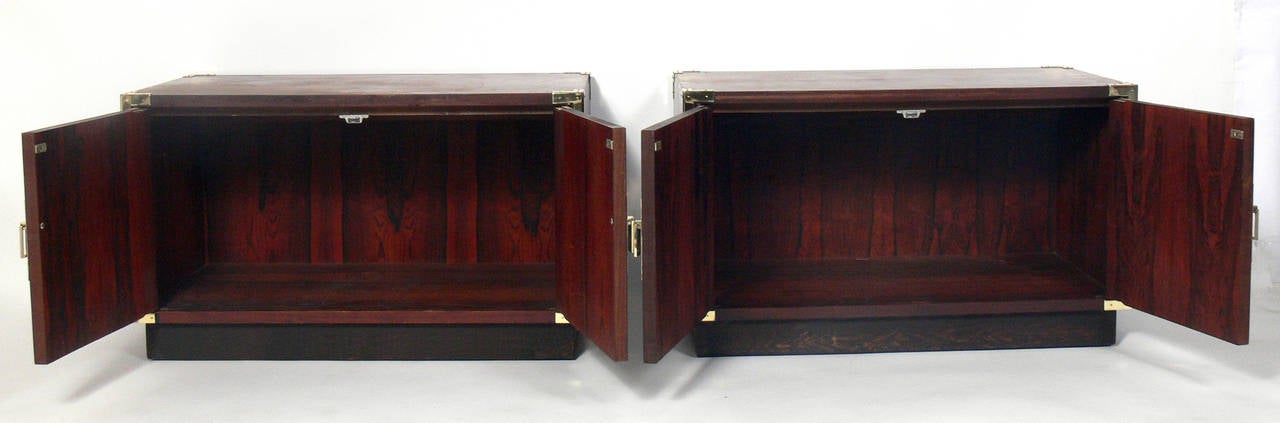 Mid-Century Modern Pair of Rosewood Campaign Chests