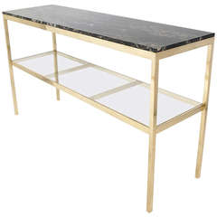 Substantial Brass and Marble Modern Console Table