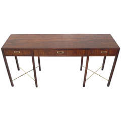 Clean Lined Walnut and Brass Console Table