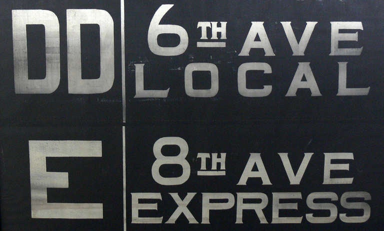 Large Scale Vintage New York City Bus or Subway Sign, believed to be circa 1950's, possibly earlier. It measures an impressive 87.5
