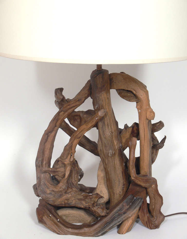 American Pair of Sculptural Driftwood Lamps