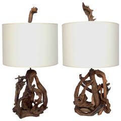 Pair of Sculptural Driftwood Lamps