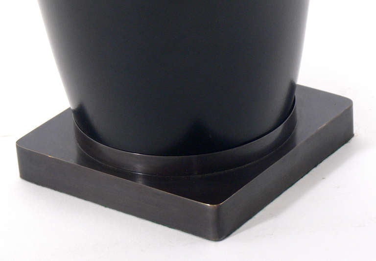 Pair of Sculptural Wood and Bronze Lamps by Nachum Golan In Excellent Condition In Atlanta, GA