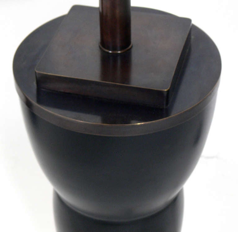 American Pair of Sculptural Wood and Bronze Lamps by Nachum Golan