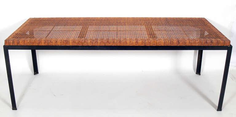 Iron and Reed California Modern Dining Table, designed by Danny Ho Fong for TropiCal, circa 1950's. Clean lined modernist table integrating Asian and California design elements.