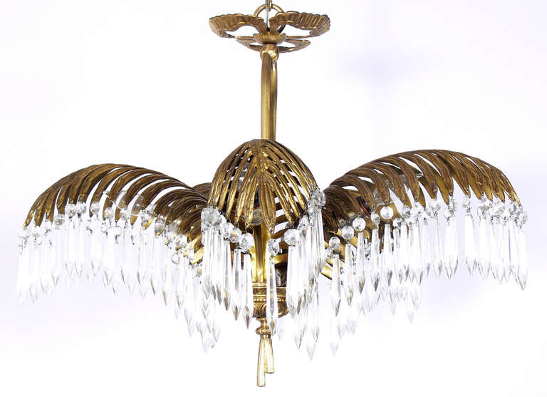 Hollywood Regency Glamorous Brass Palm Frond Chandelier