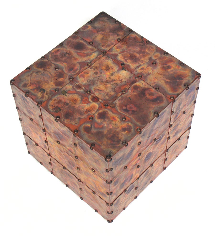 Mid-Century Modern Copper Cube Table with Great Patina For Sale