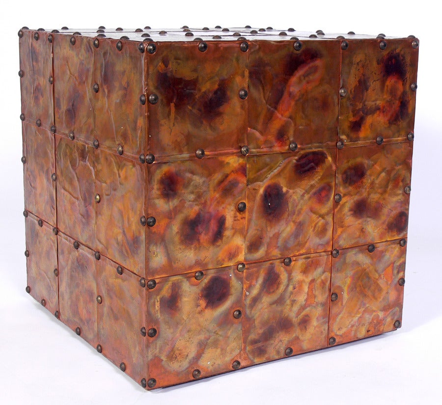 American Copper Cube Table with Great Patina For Sale