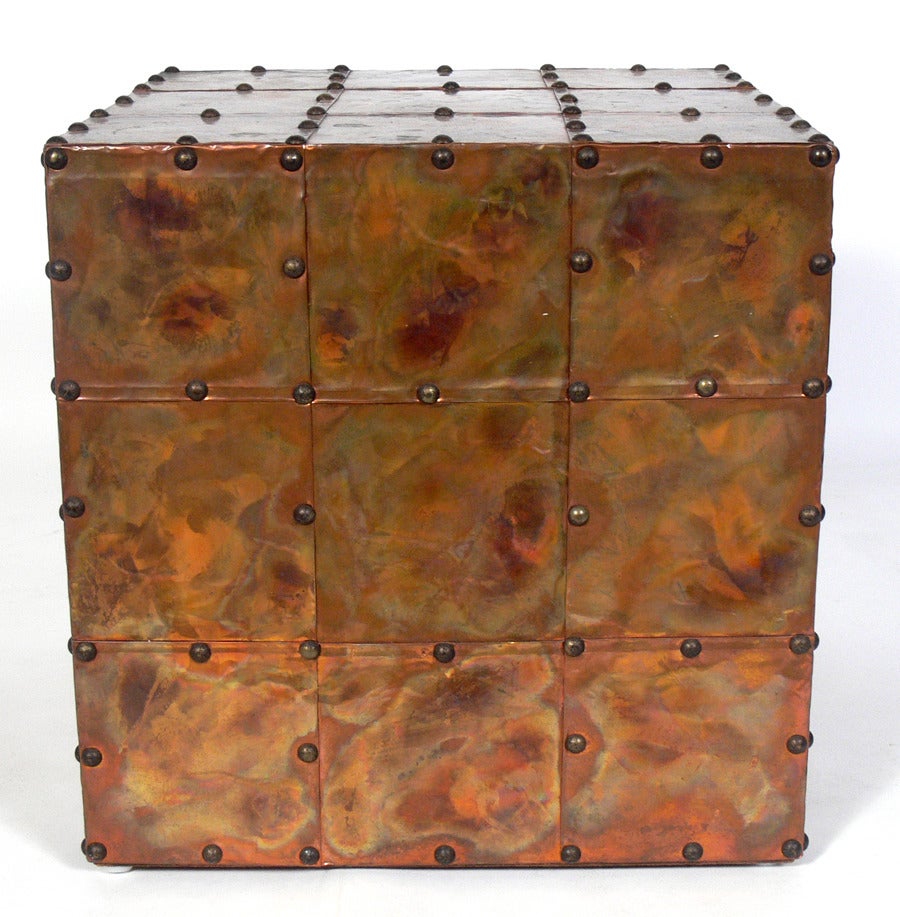 Copper Cube Table with Great Patina In Good Condition For Sale In Atlanta, GA