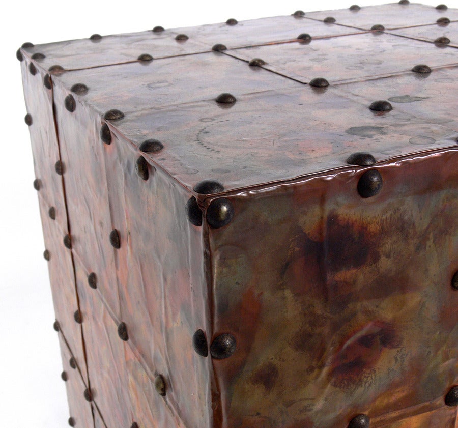 Mid-20th Century Copper Cube Table with Great Patina For Sale