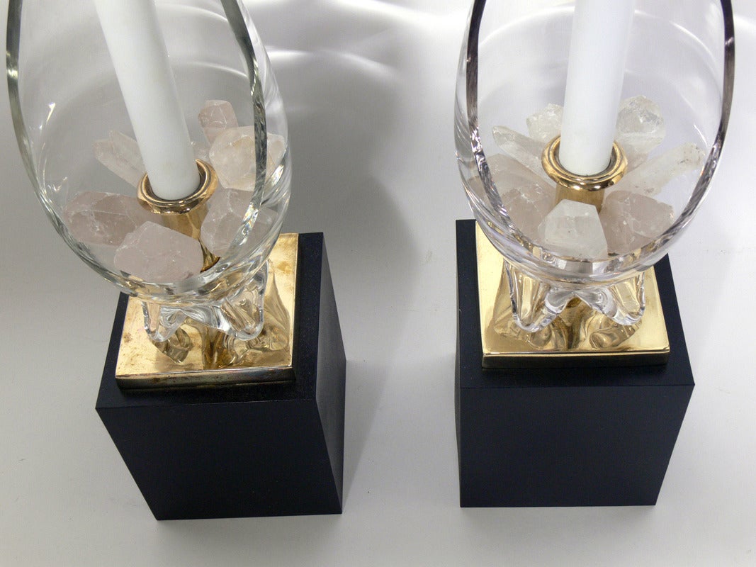 Pair of Glass and Rock Crystal Lamps In Good Condition In Atlanta, GA