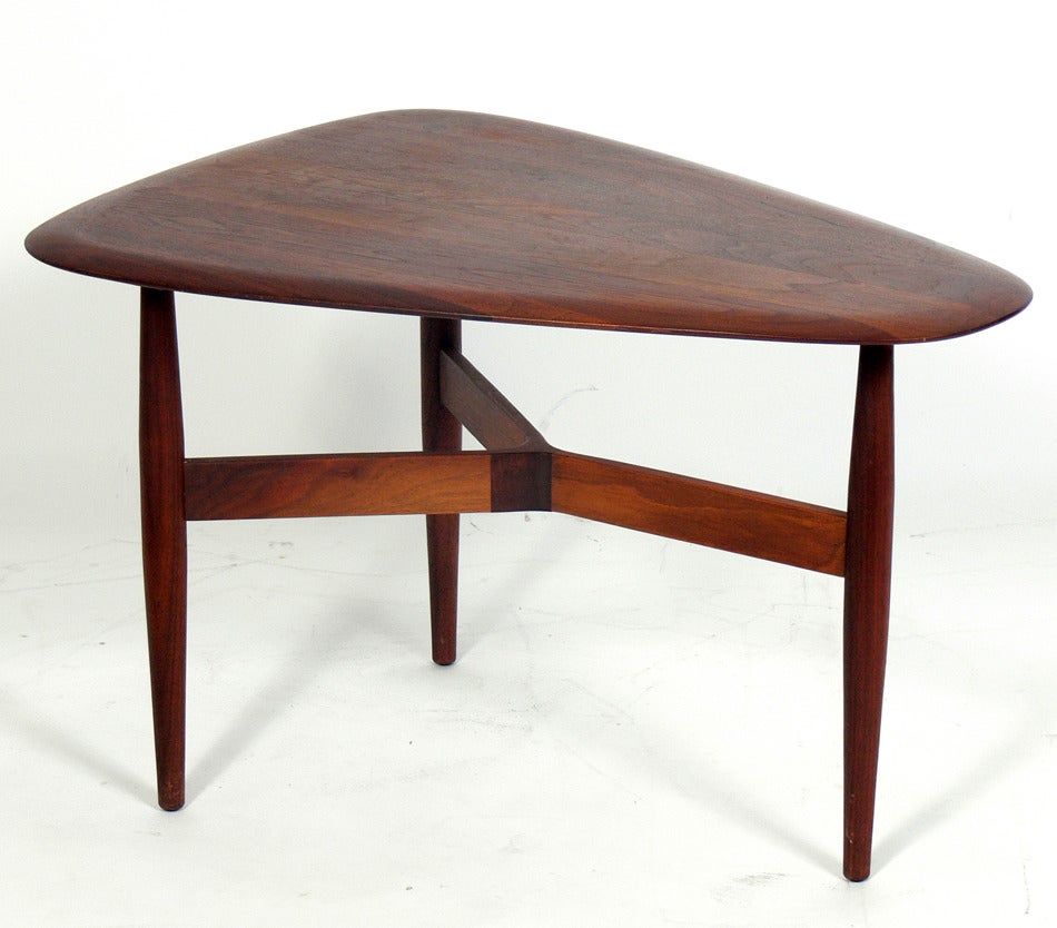 Sculptural Teak Side Table by Illum Wikkelso and Johannes Aasbjerg, Denmark, circa 1960's. This table is a versatile size and can be used as a side or end table, or as a night stand. This table is currently being refinished with a teak oil finish as