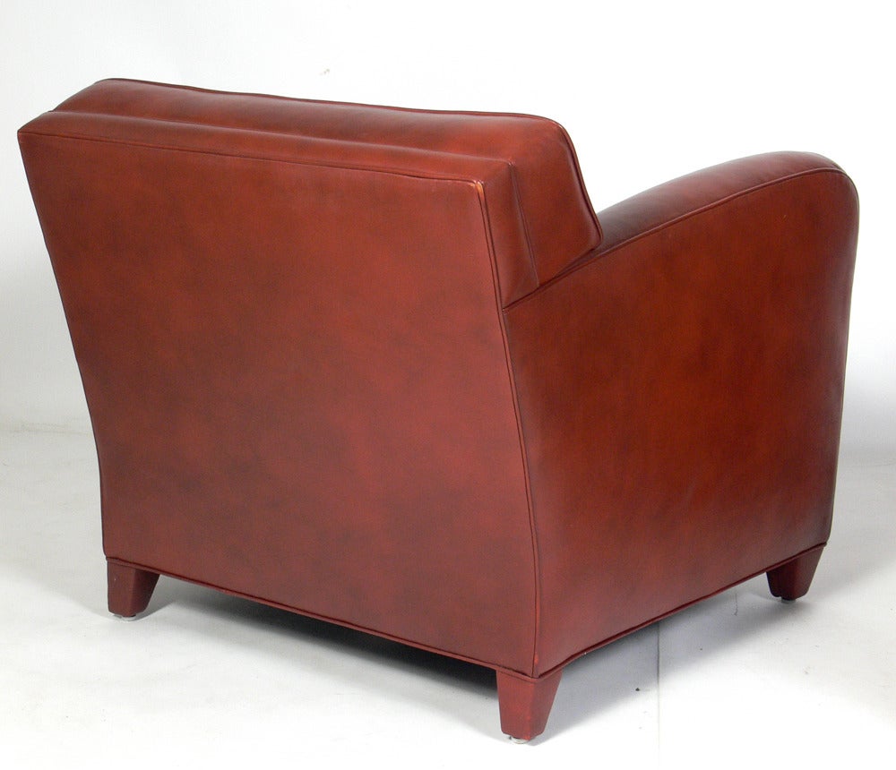 Donghia Cognac Leather Lounge Chair and Ottoman In Good Condition In Atlanta, GA