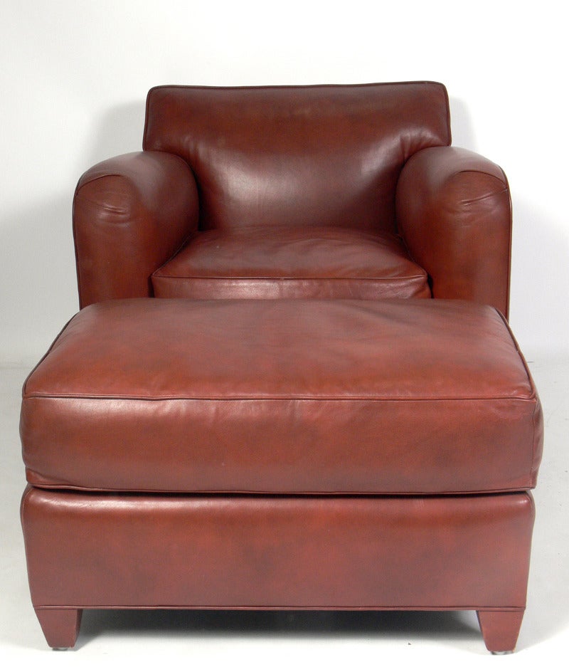 Mid-Century Modern Donghia Cognac Leather Lounge Chair and Ottoman
