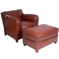 Donghia Cognac Leather Lounge Chair and Ottoman