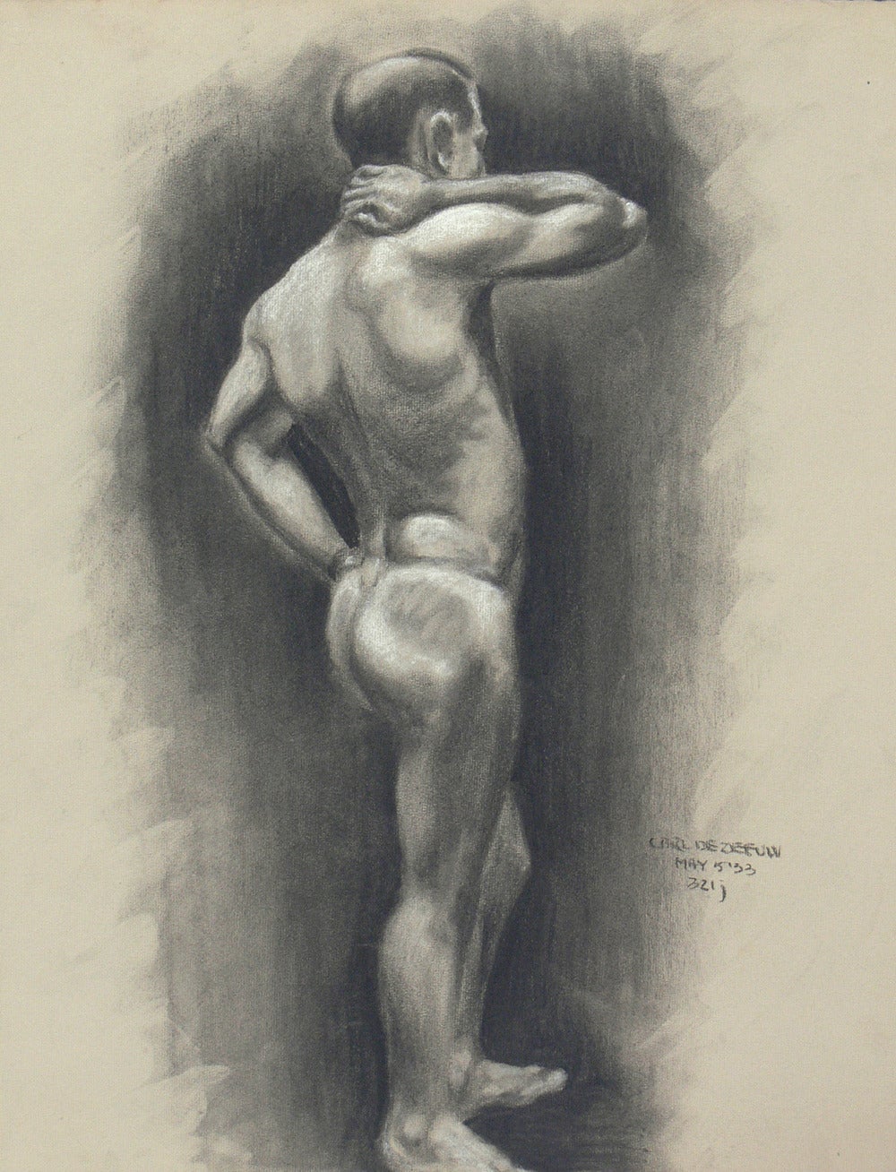 Selection of 1930's Academic Study Drawings of Male Nudes, hand drawn by Carl De Zeeuw, American, circa 1930's. The price noted below is for EACH drawing and does NOT include the frame.