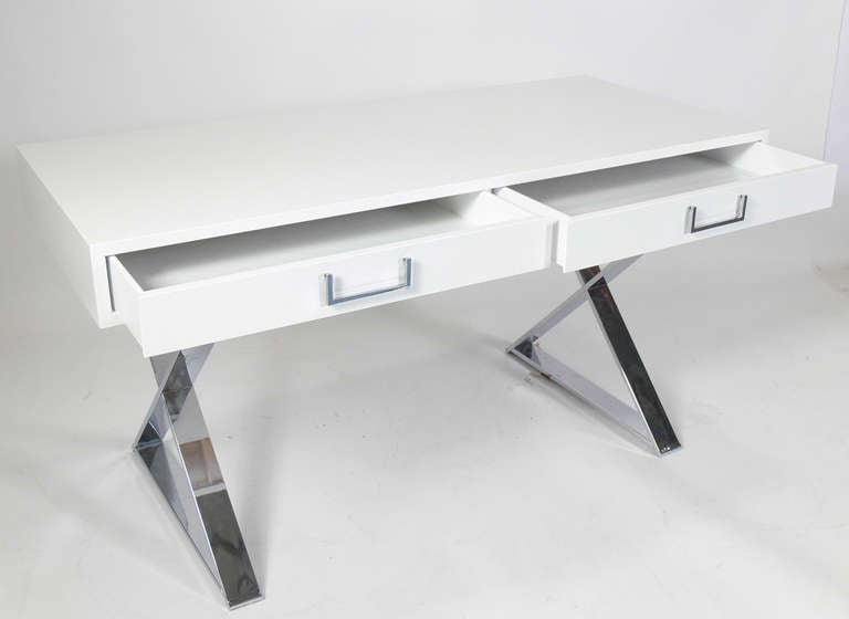 Sculptural "X" Base Desk by Milo Baughman at 1stdibs