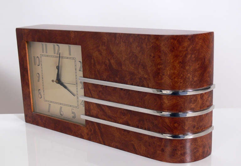 Streamlined Art Deco Clock, designed by Gilbert Rohde for the Herman Miller Clock Company, circa 1933. This design was made for and exhibited at the 1933 World's Fair. It is considered one of the icons of American Art Deco design. This example has