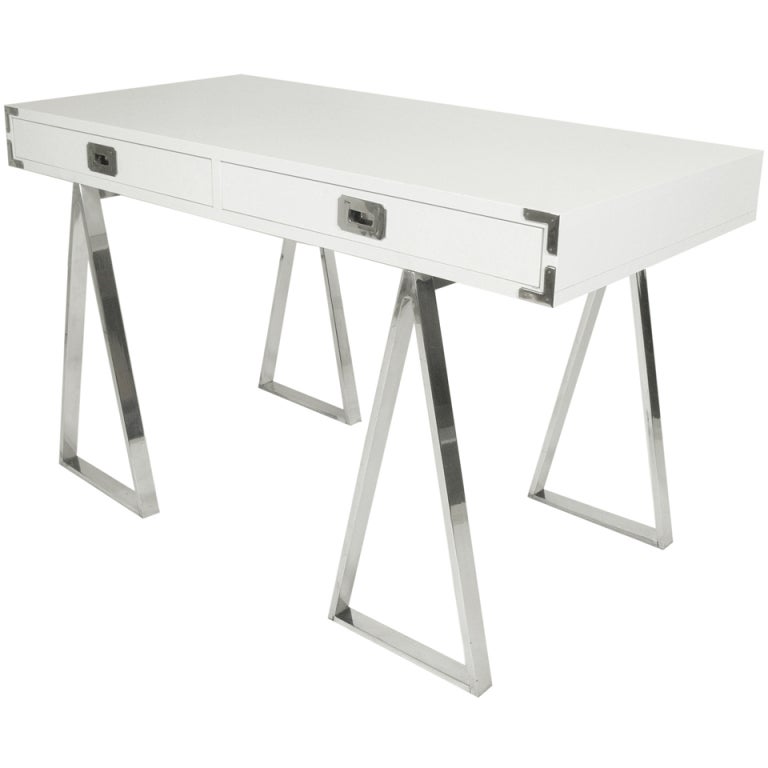 White Lacquer Campaign Desk At 1stdibs White Lacquer Campaign Desk For