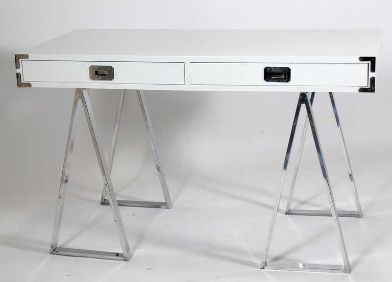 White Lacquer Campaign Desk At 1stdibs