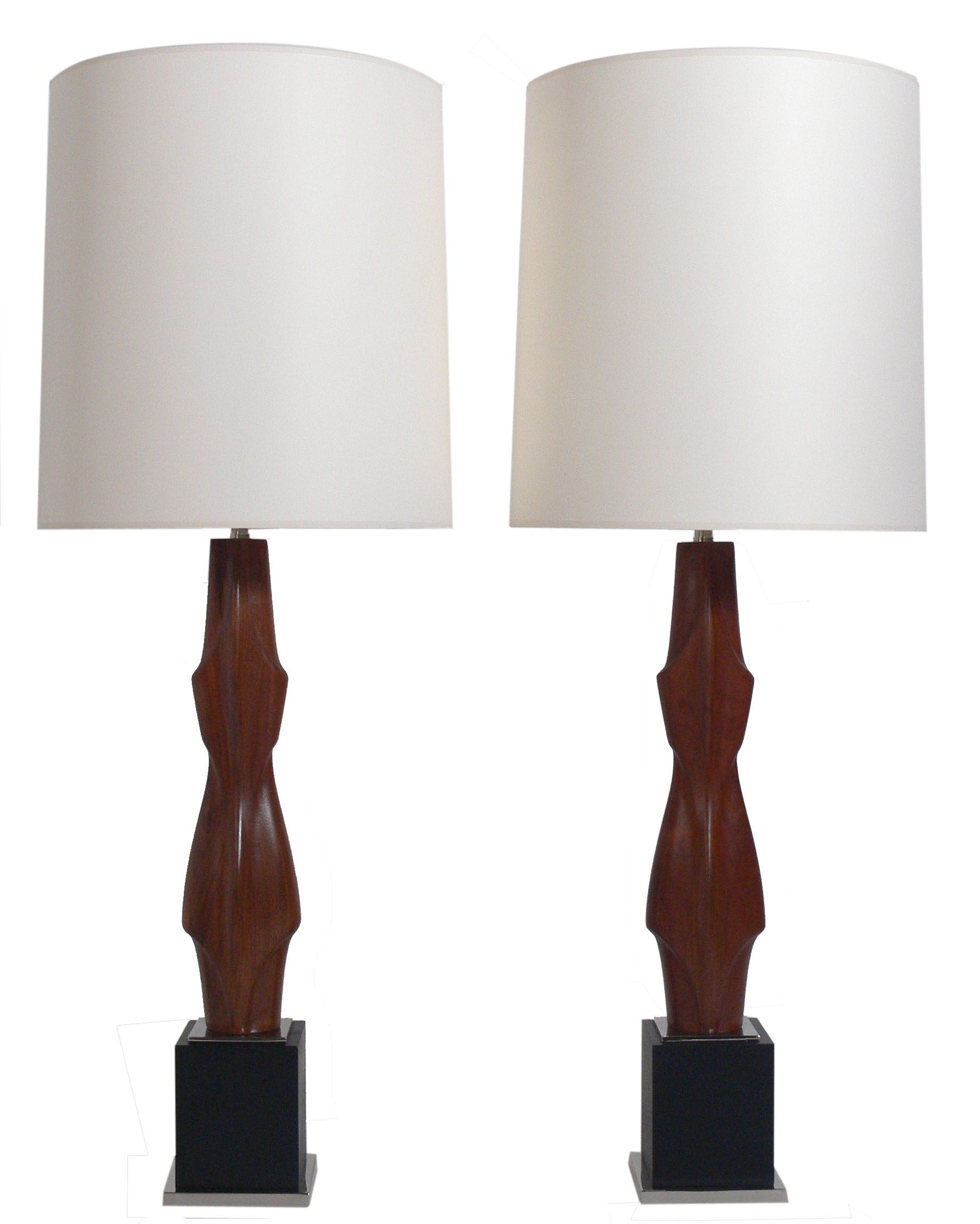 Pair of Sculptural Wooden Lamps by The Laurel Company
