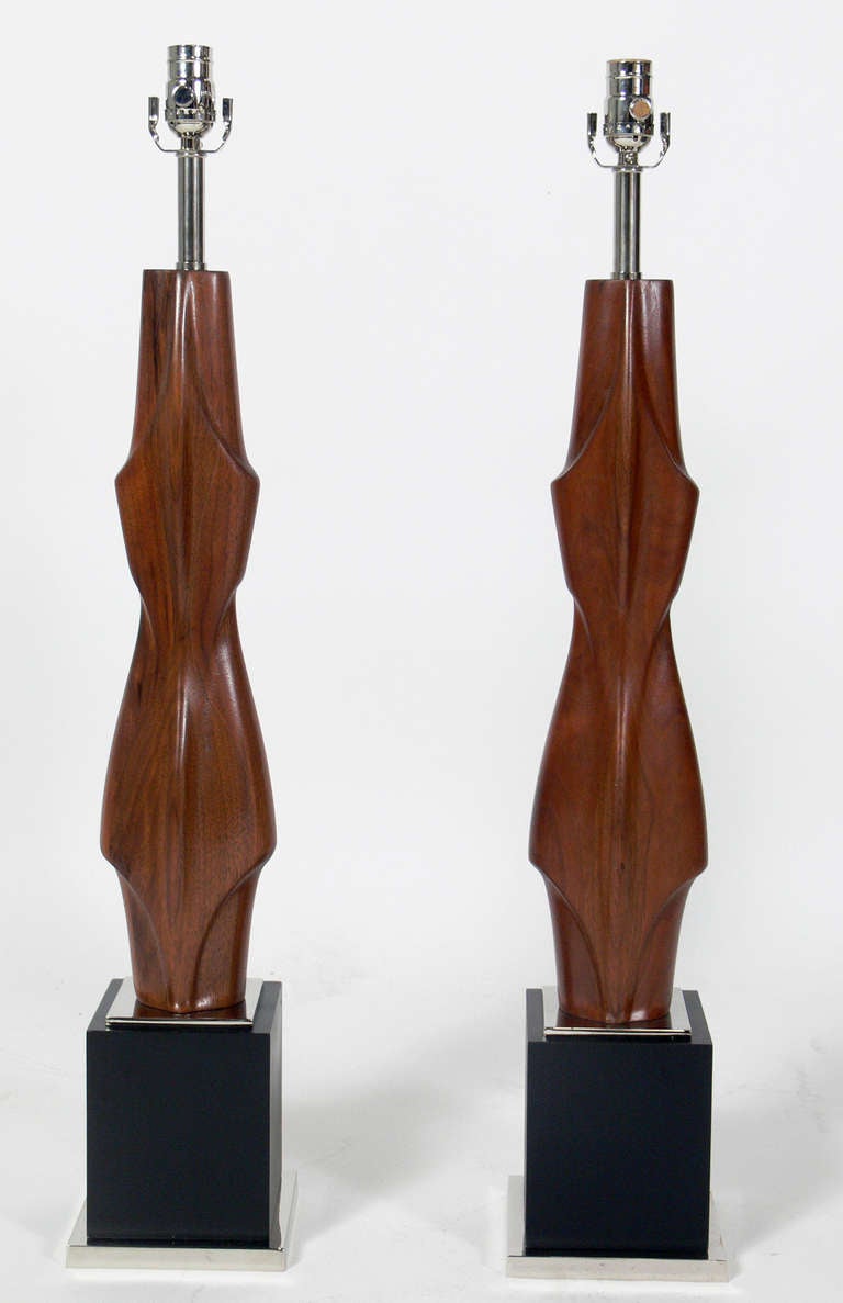 Pair of Sculptural Wooden Lamps, designed for The Laurel Company, American, circa 1950's.