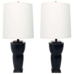 Pair of Sculptural Wood and Bronze Lamps by Nachum Golan