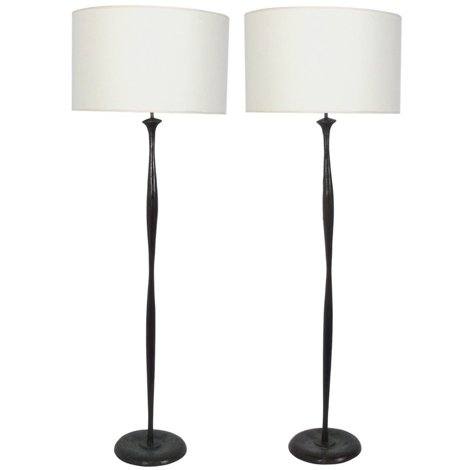 Pair of Sculptural Solid Bronze Floor Lamps after Diego Giacometti