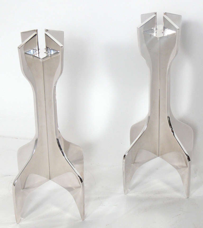 Mid-Century Modern Sculptural Silver Plated Candle Sticks by Marcel Breuer for Gavina