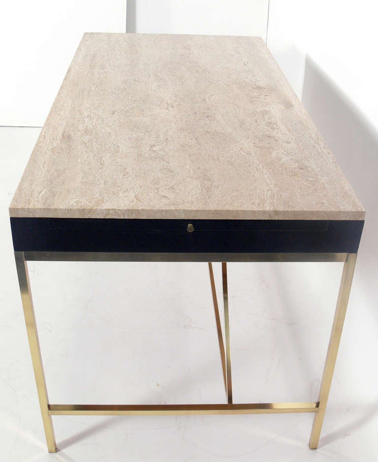 American Modernist Travertine and Brass Desk by Paul McCobb