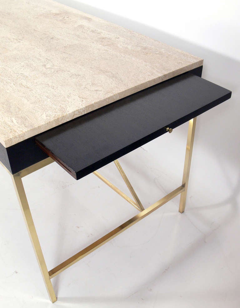 Modernist Travertine and Brass Desk by Paul McCobb In Excellent Condition In Atlanta, GA