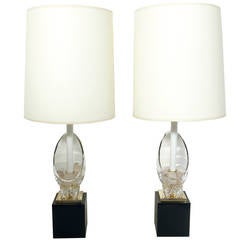 Pair of Glass and Rock Crystal Lamps