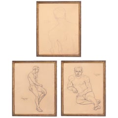 Selezione di disegni di studio accademici di nudi maschili degli anni '30