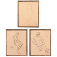 Selection of 1930s Academic Study Drawings of Male Nudes