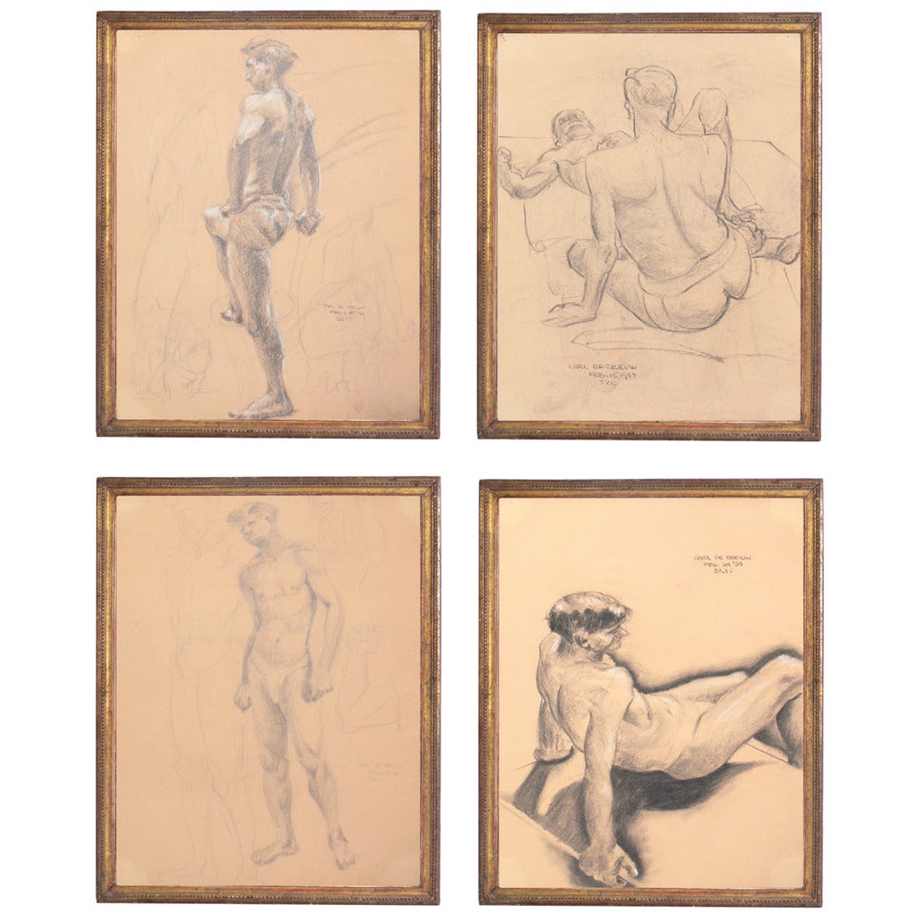 Selection of 1930s Academic Study Drawings of Male Nudes