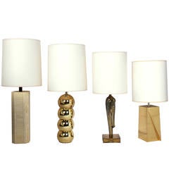 Vintage Selection of Sculptural Modernist Brass Lamps