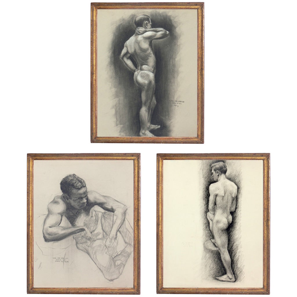 Selection of 1930s Academic Study Drawings of Male Nudes