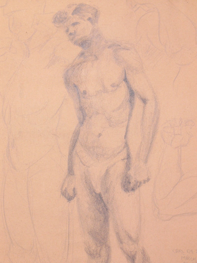 American Selection of 1930s Academic Study Drawings of Male Nudes For Sale