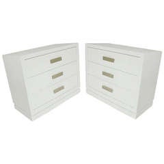 Pair of 1940s Chests in White Lacquer with Nickel Hardware
