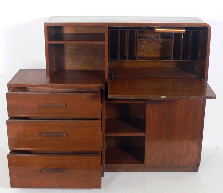 Art Deco Asymmetrical Bookcase, Credenza, Drop Front Desk by Modernage In Excellent Condition In Atlanta, GA