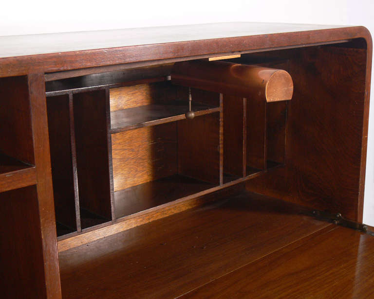 Mid-20th Century Art Deco Asymmetrical Bookcase, Credenza, Drop Front Desk by Modernage