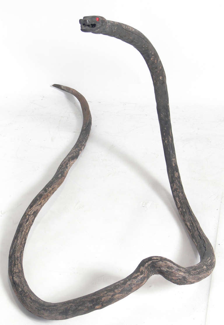 American Ominous and Monumental Folk Art Snake Carving, circa 1930's