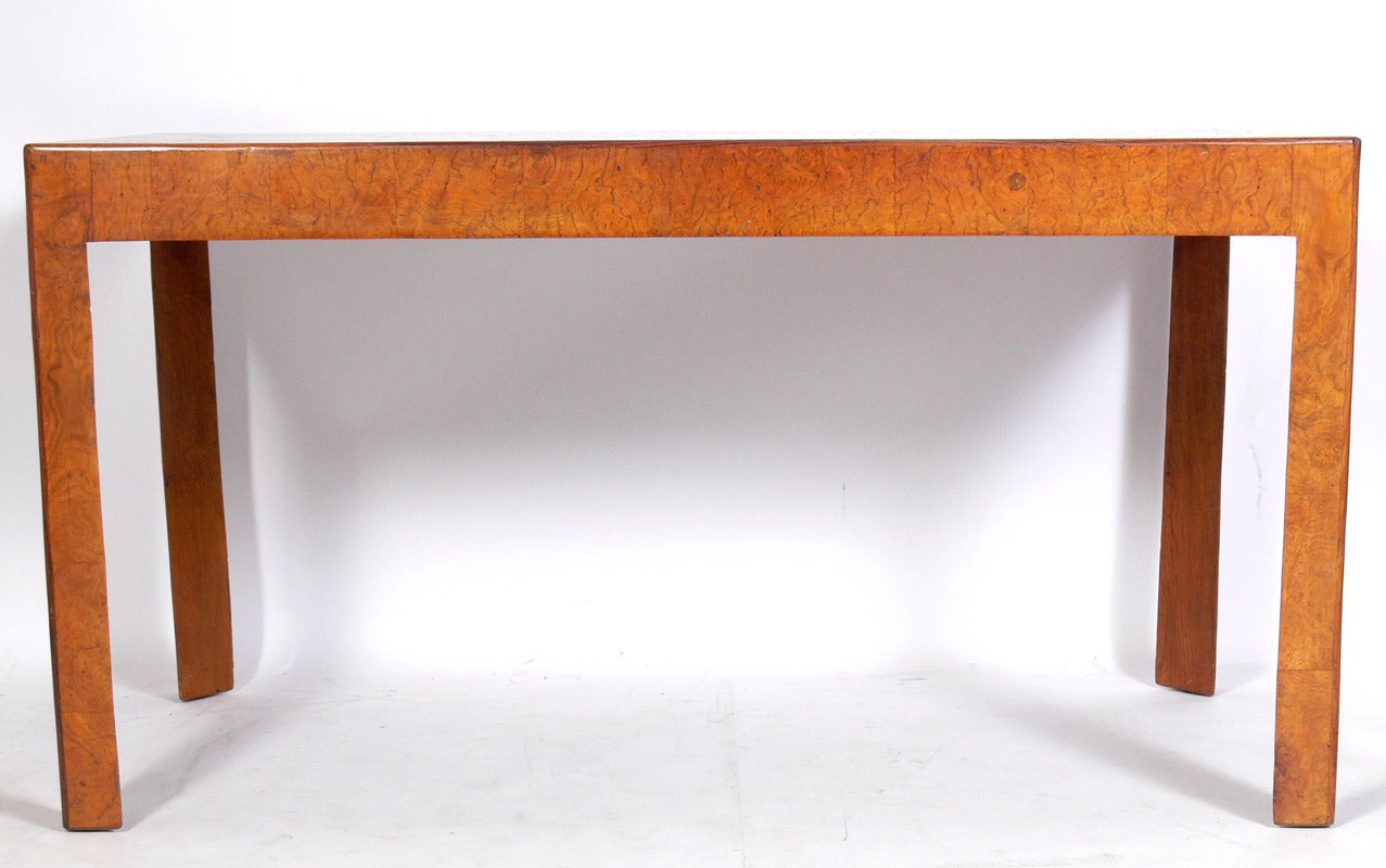 Mid-Century Modern Clean Lined Italian Olive Burl Wood Desk