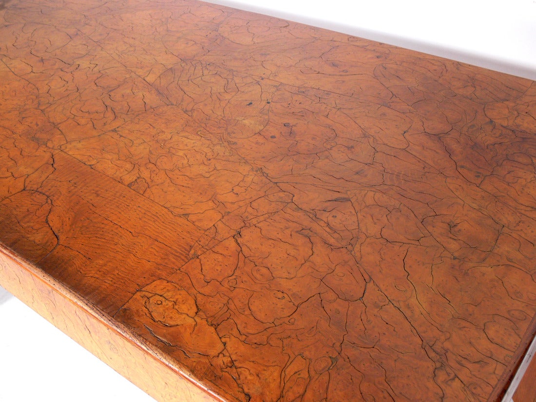 Mid-20th Century Clean Lined Italian Olive Burl Wood Desk