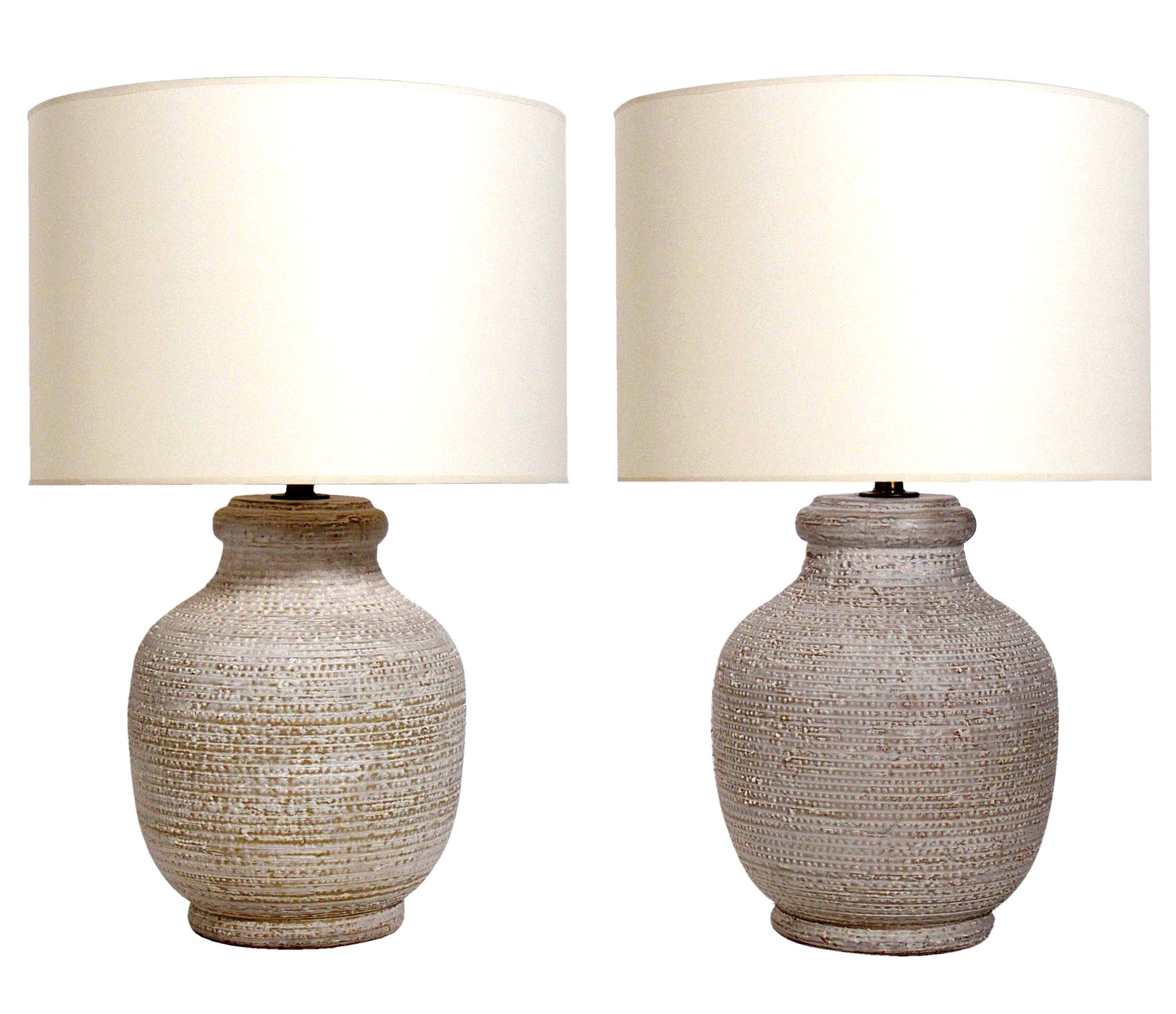 Pair of Ivory Color Textured Ceramic Lamps