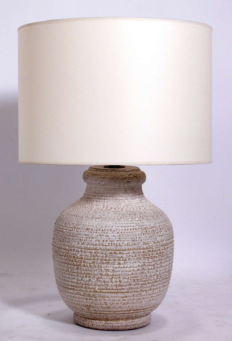 Pair of Ivory Color Textured Ceramic Lamps, probably Italian, circa 1960's. 