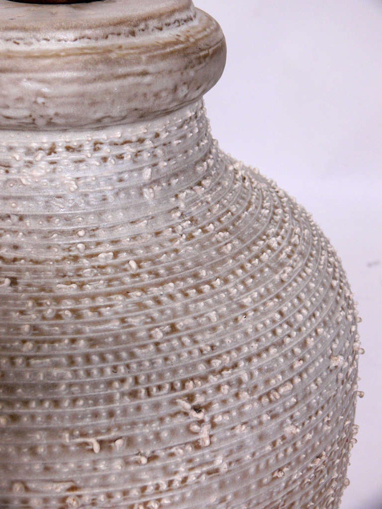 Italian Pair of Ivory Color Textured Ceramic Lamps